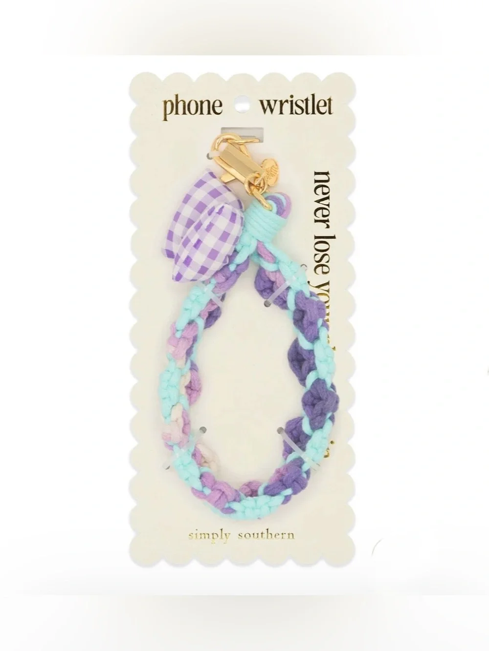 NWT Simply Southern Braided Phone Wristlet Strap Lavender Mint Gold Clip